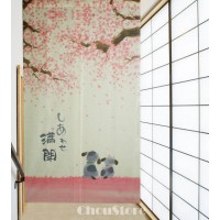 Romantic Blossom Cherry Sakura and Little Dog Japanese Noren Doorway Curtain E21   261233641508